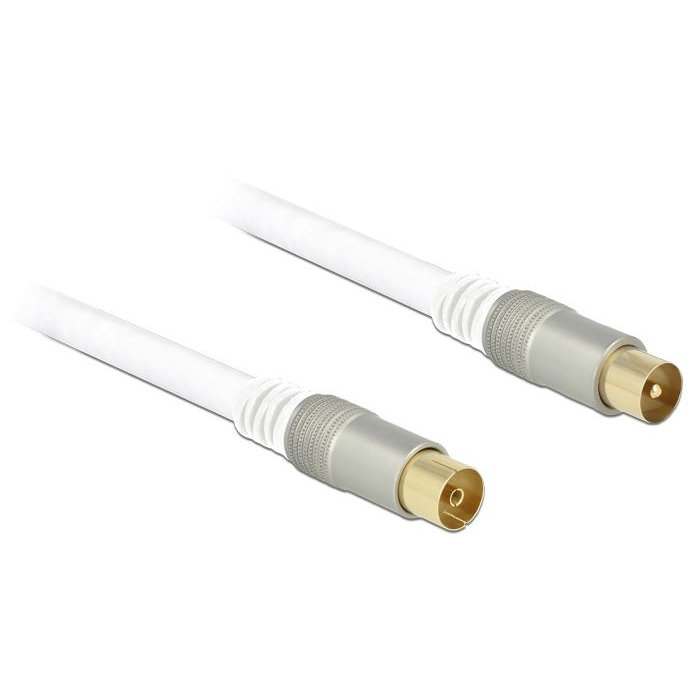 Delock IEC-dugó > IEC-hüvely RG-6/U quad shield antenna kábel 1m fehér (89411) (DE89411)