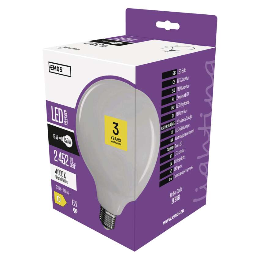 EMOS Filament LED izzó G125 18W 2452lm természetes fehér (DBKF-EMZF2181)