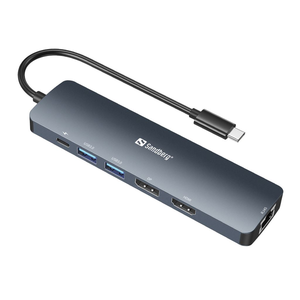 Sandberg 136-43 stații de andocare și replicatoare de porturi pentru calculatoare portabile USB 3.2 Gen 1 (3.1 Gen 1) Type-C Gri