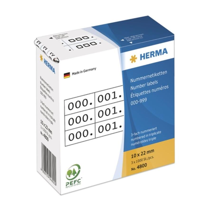 HERMA Nummernetik. 3fach selbstkl. 10x22 mm weiß/schwarz (4800) (4800)