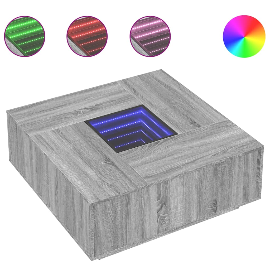 sonoma végtelen hatású LED-es dohányzóasztal 100 x 100 x 40 cm (3284047)