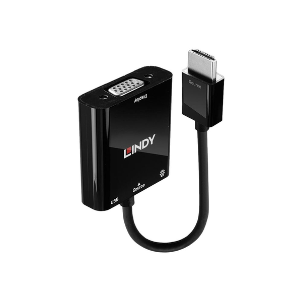 Lindy 38285 videokabel adapter 0,1 m HDMI Type A (Standard) VGA (D-Sub) Sort