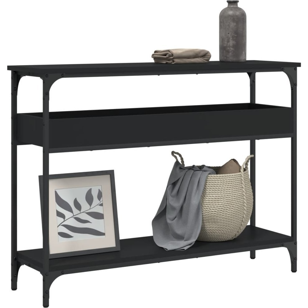 fekete szerelt fa tálalóasztal polccal 100x29x75 cm (837717)