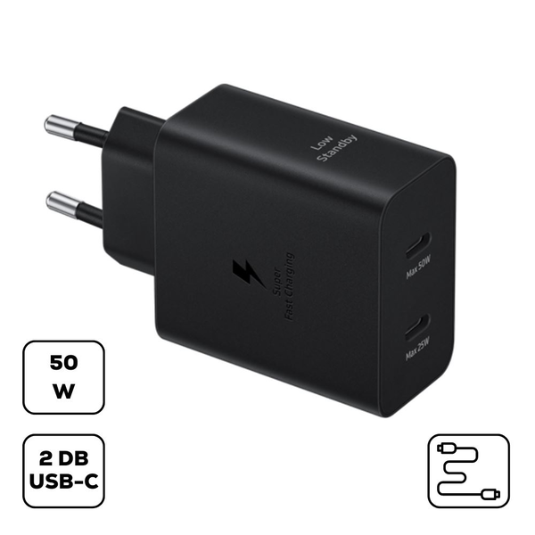 Samsung EP-T5020XBEG Duo hálózati töltő adapter fekete + USB-C kábel