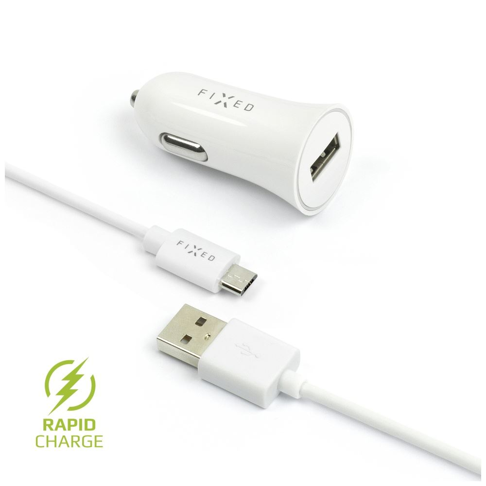 FIXED USB-A autós töltő 12W + USB-A - microUSB kábel fehér (FIXCC-UM-WH) (FIXCC-UM-WH)