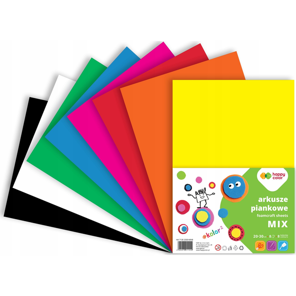 Happy Color Arkusze piankowe mix A4 8szt HAPPY COLOR