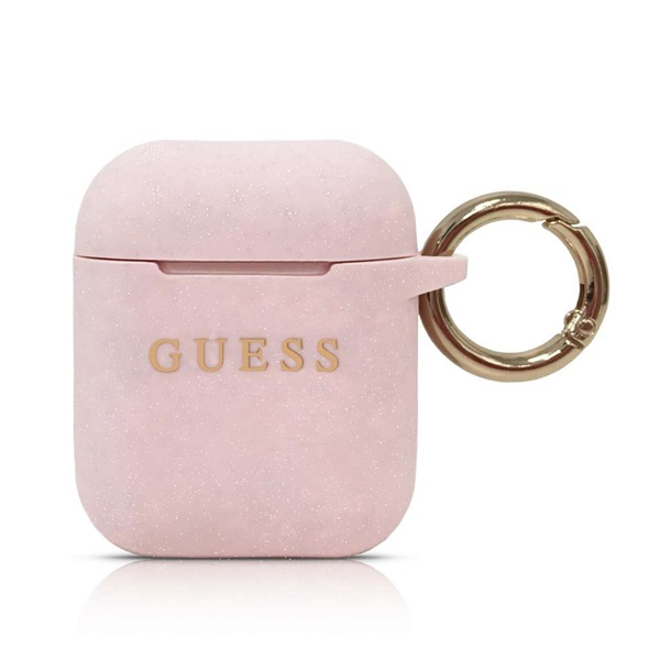 GUESS Apple AirPods / AirPods 2 Szilikon tok - Rózsaszín csillámporos (GUACCSILGLLP)
