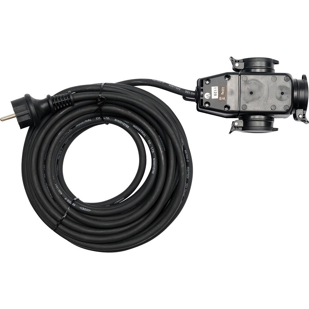 YATO hosszabbítókábel gumiszigeteléssel 20m -3 csatlakozóval (5906083811623)