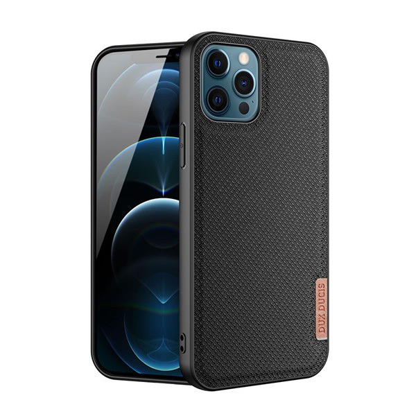 DUX DUCIS FINO szilikon telefonvédő (műanyag belső, közepesen ütésálló, rács minta) FEKETE [Apple iPhone 12 Pro Max] (5996591035031)