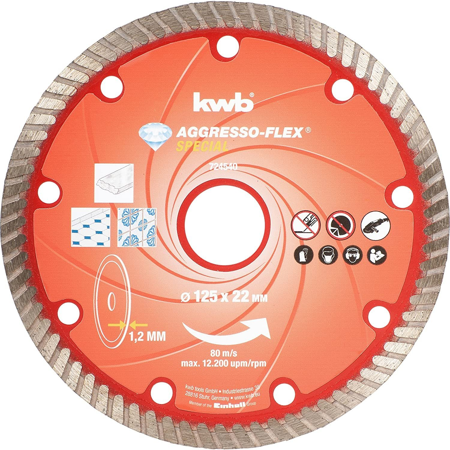 kwb 724540 Gyémánt bevonatú vágótárcsa 125 mm 1 db Beton, Gránit, Márvány, Kerámia, Csempe, Porcelán, Natúr kő, Műkő (49724540)