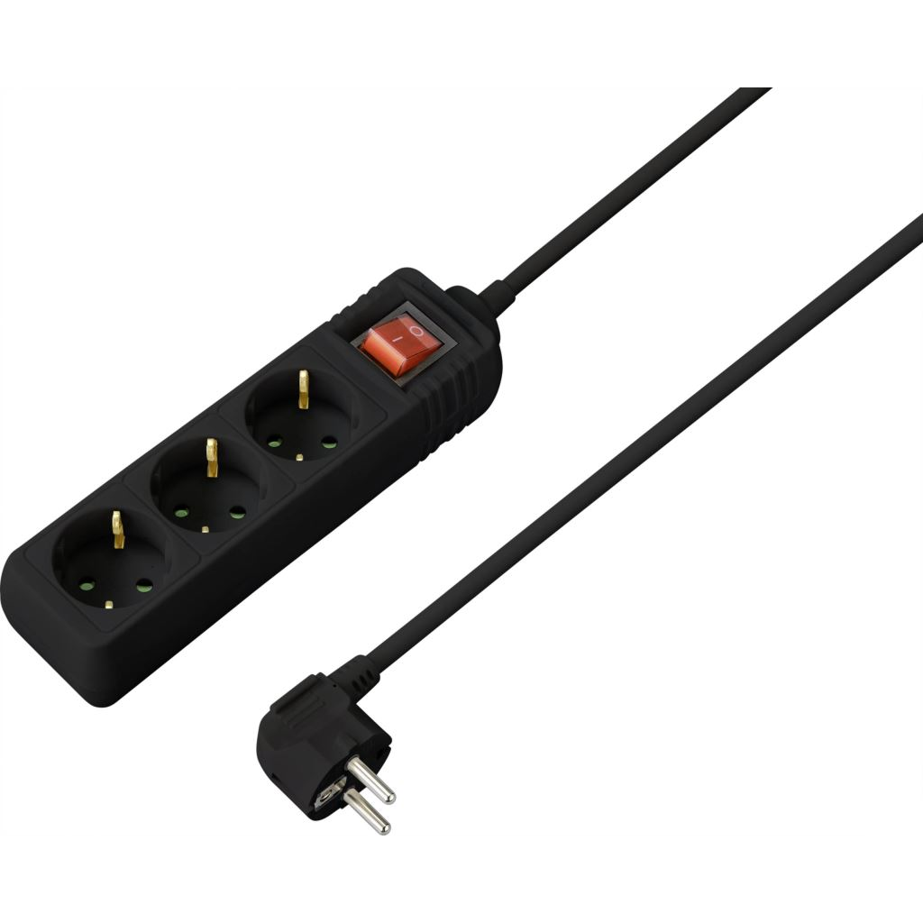 Sygonix SY-4890984 Védőérintkezős elosztó kapcsolóval, 3 aljzatos, fekete (SY-4890984)