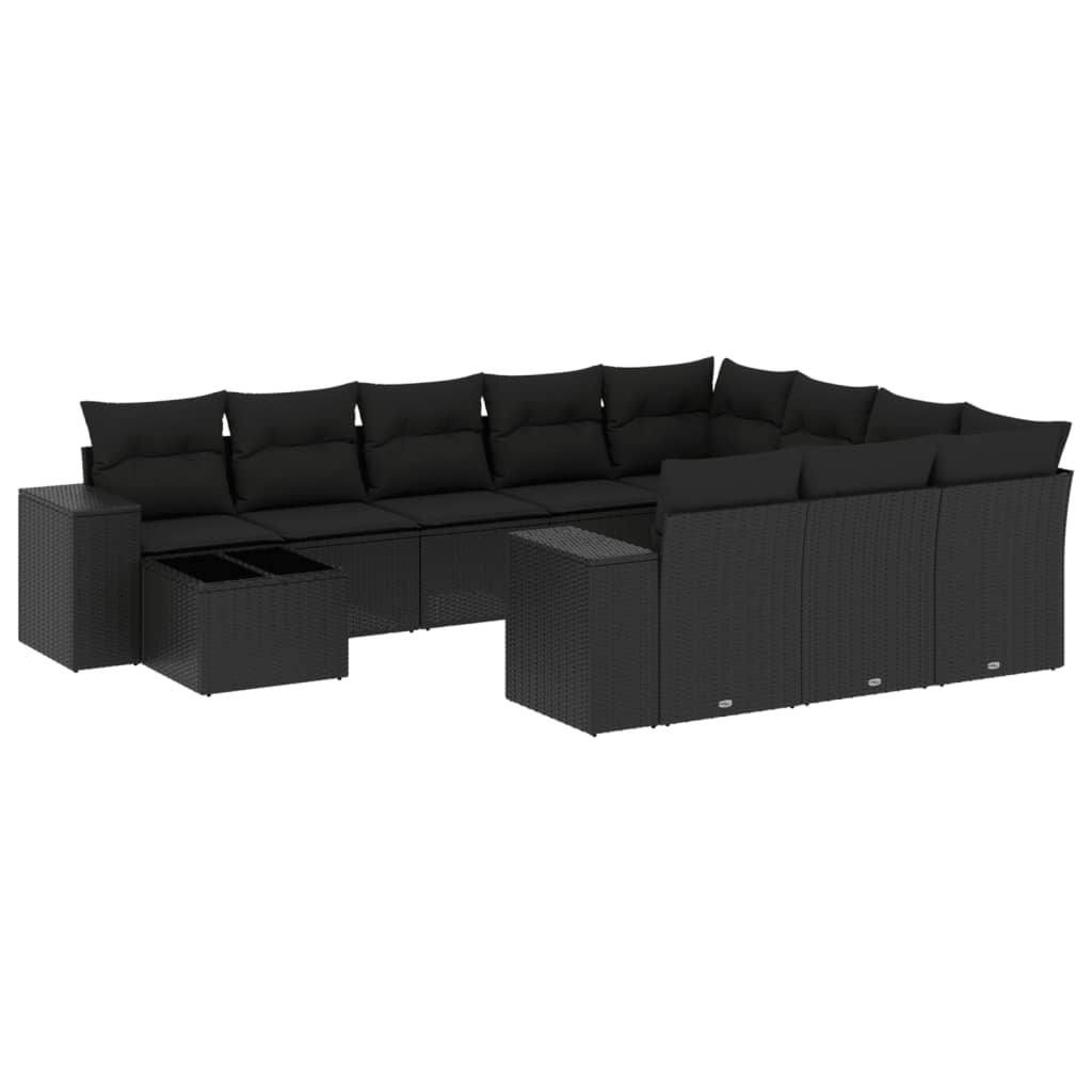 11 részes fekete polyrattan kerti ülőgarnitúra párnákkal (3255462)
