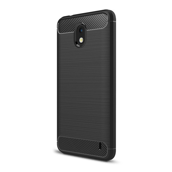 Szilikon telefonvédő (közepesen ütésálló, légpárnás sarok, szálcsiszolt, karbon minta) FEKETE [Nokia 2] (5996457728619)
