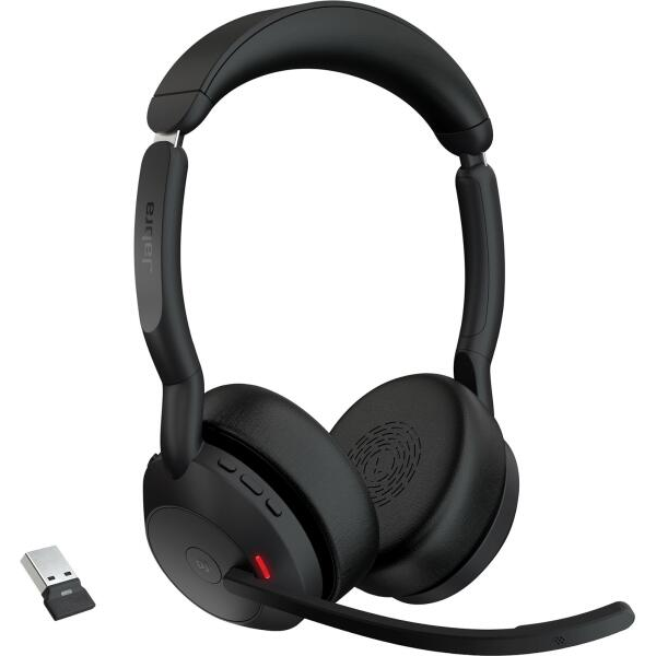 Jabra Evolve2 55 MS стерео Bluetooth слушалки, черни, със зарядна станция
