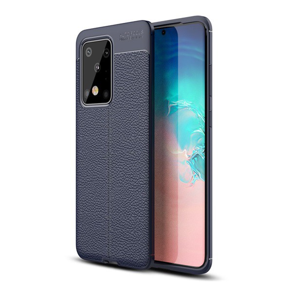 Szilikon telefonvédő (közepesen ütésálló, bőr hatású, varrás minta) SÖTÉTKÉK [Samsung Galaxy S20 Ultra 5G (SM-G988B)] (5996457934928)