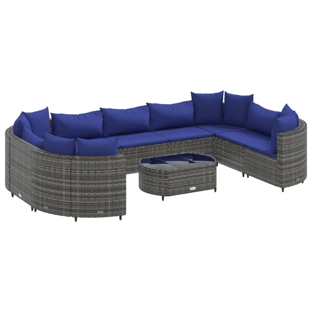 10 részes szürke polyrattan kerti ülőgarnitúra párnákkal (3308407)