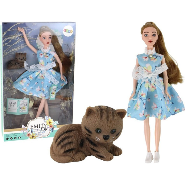 Gyermek Baba Emily Tavaszi Hosszú Hajú Kék Ruha Cica 13930