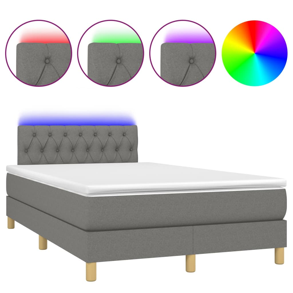 sötétszürke szövet rugós és LED-es ágy matraccal 120 x 200 cm (3133942)