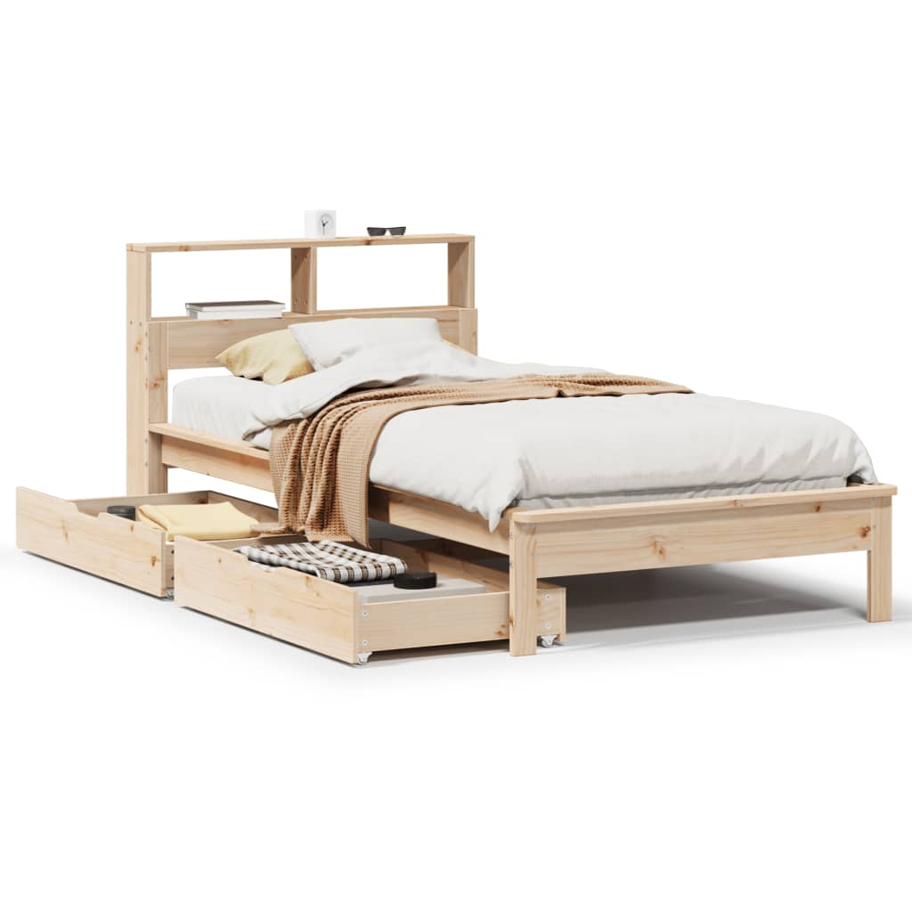 tömör fenyőfa könyvespolcos ágy matrac nélkül 75 x 190 cm (3309833)