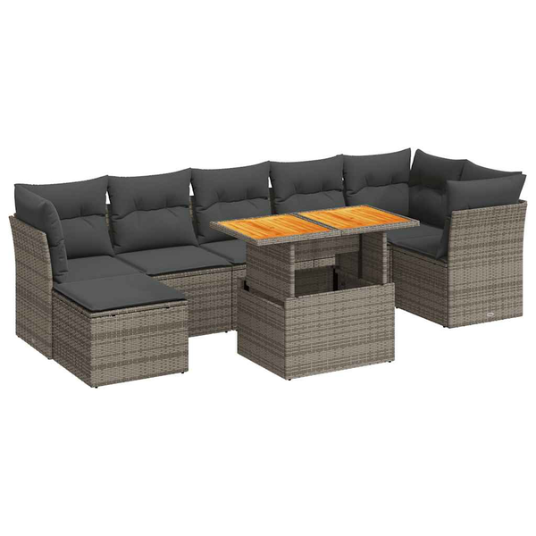 8 részes szürke polyrattan kerti ülőgarnitúra párnákkal