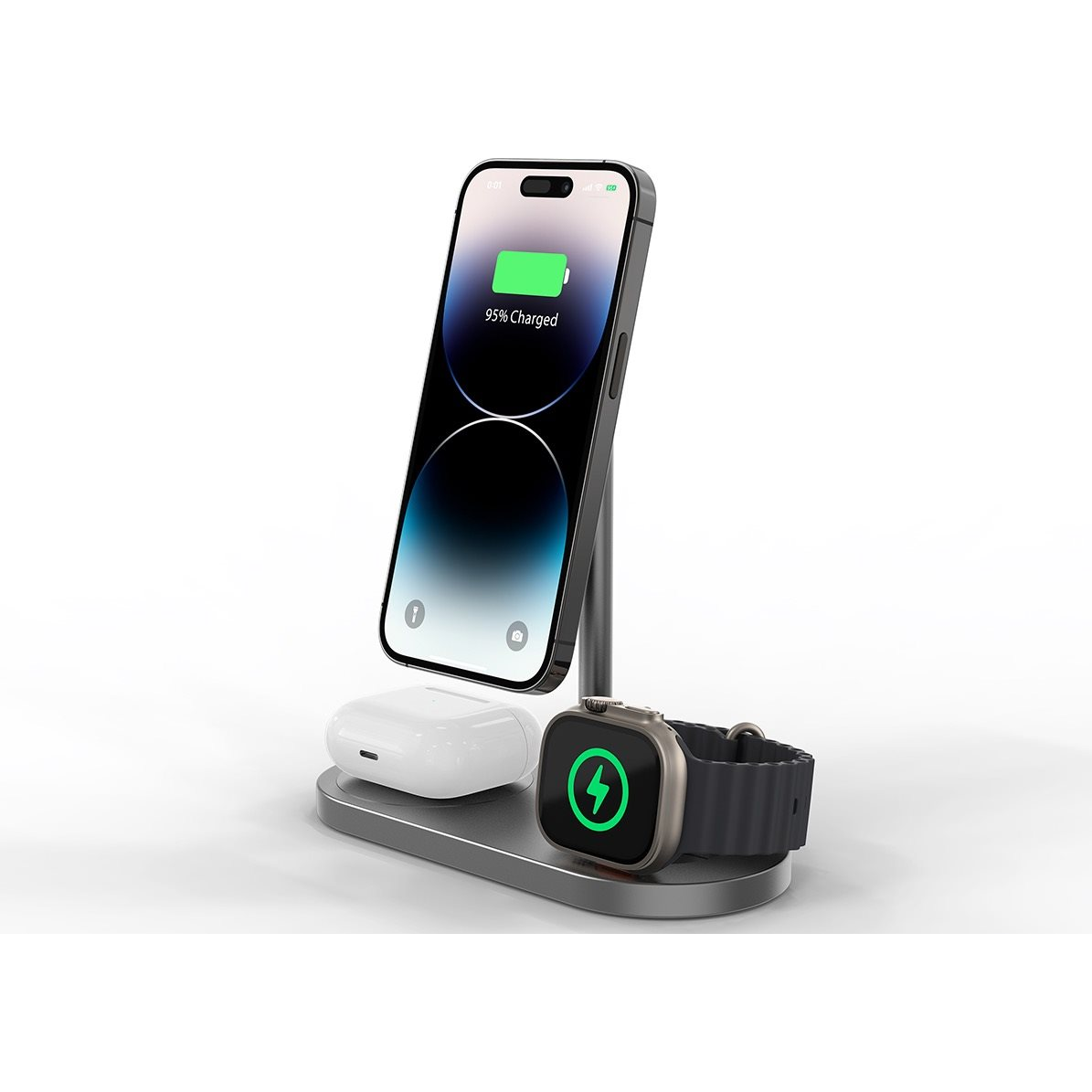 CubeNest S313 Pro 3 az 1-ben vezeték nélküli mágneses töltő MagSafe támogatással - szürke (6974699970255)