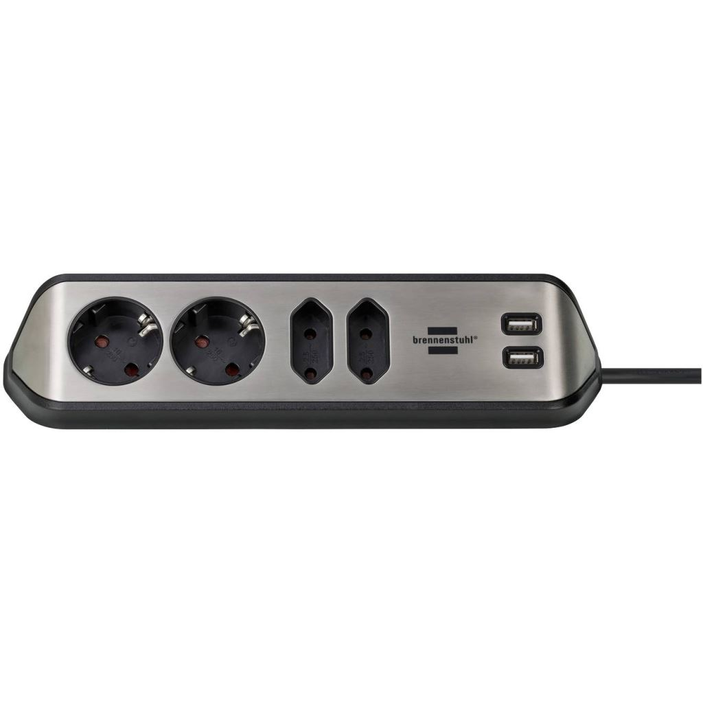 Brennenstuhl 1153590410 Asztali dugalj Ezüst, Fekete Védőérintkezős 2m (b1153590410)