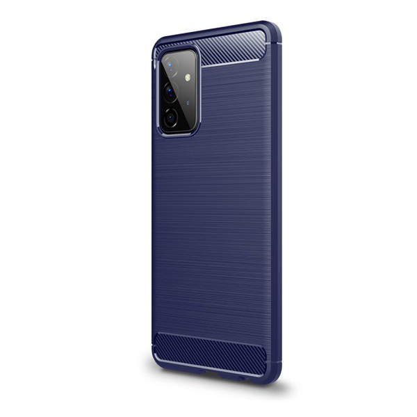 Szilikon telefonvédő (közepesen ütésálló, légpárnás sarok, szálcsiszolt, karbon minta) SÖTÉTKÉK [Samsung Galaxy A72 5G (SM-A726F)] (5996591036908)