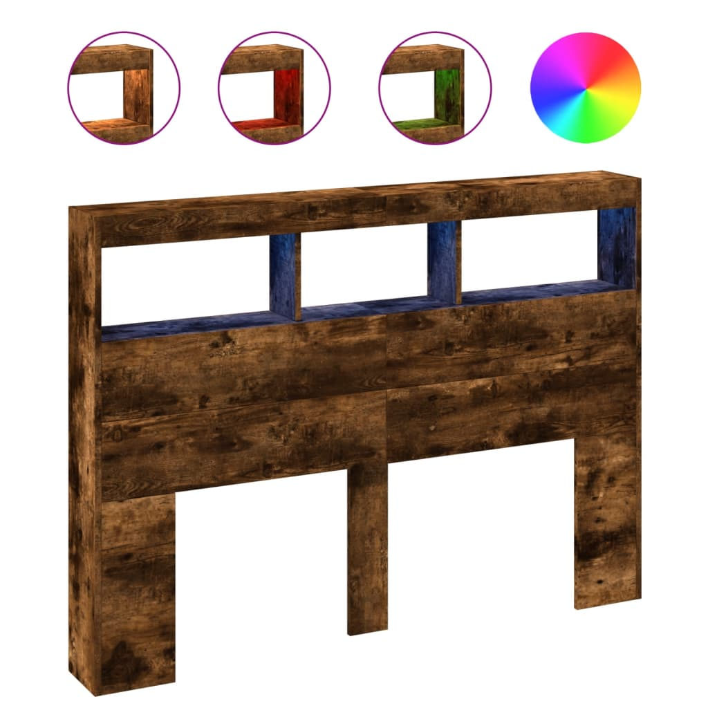 füstös tölgy színű áthidalószekrény LED-ekkel 140x17x102 cm (839200)