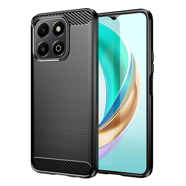 Szilikon telefonvédő (ütésállóság, légpárnás sarok, szálcsiszolt, karbon minta) FEKETE Honor X6b "Gigapack csomagolás" (GP-162766)