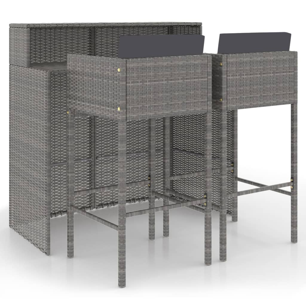 3 részes szürke polyrattan kerti bárszett párnákkal (3094808)