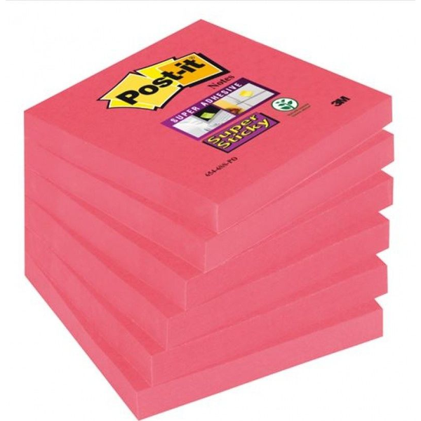  Post-it Karteczki samoprzylepne POST-IT Super Sticky (654-6SS-PO), 76x76mm, 1x90 kartek, różowe
