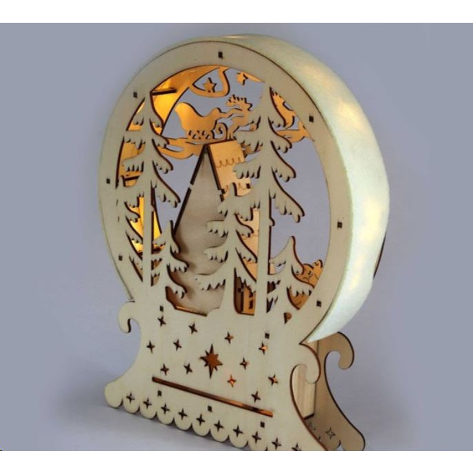 IRIS Félkör keretes karácsonyi ház 23x28,5cm/meleg fehér LED-es fa fénydekoráció (308-02) (308-02)