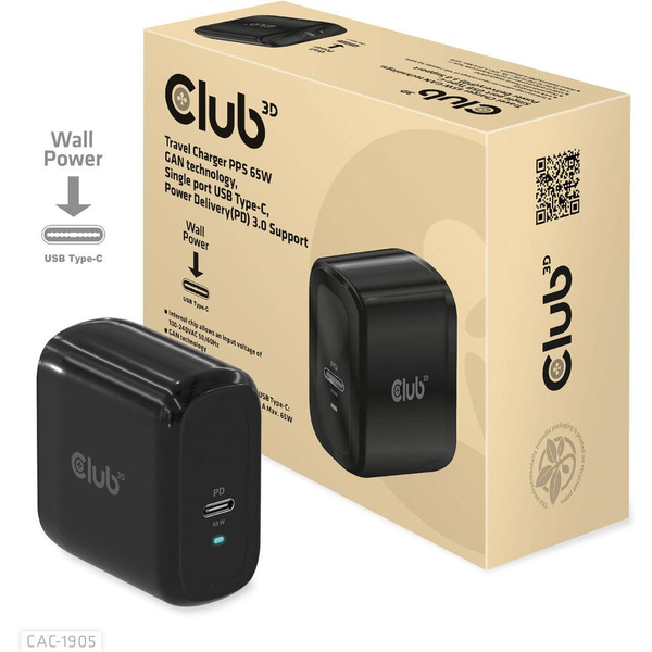 CLUB3D CAC-1905 oplader til mobil enhed Universel Sort Vekselstrøm Indendørs