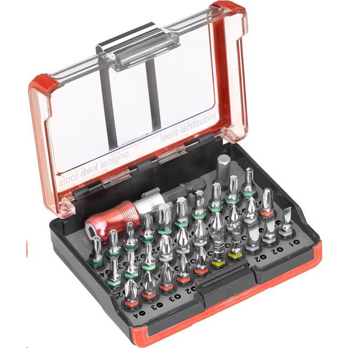 KWB PROFI BIT-BOX INDUSTRIAL STEEL bit készlet, 32 db-os, övre csíptethető (162710) (162710)