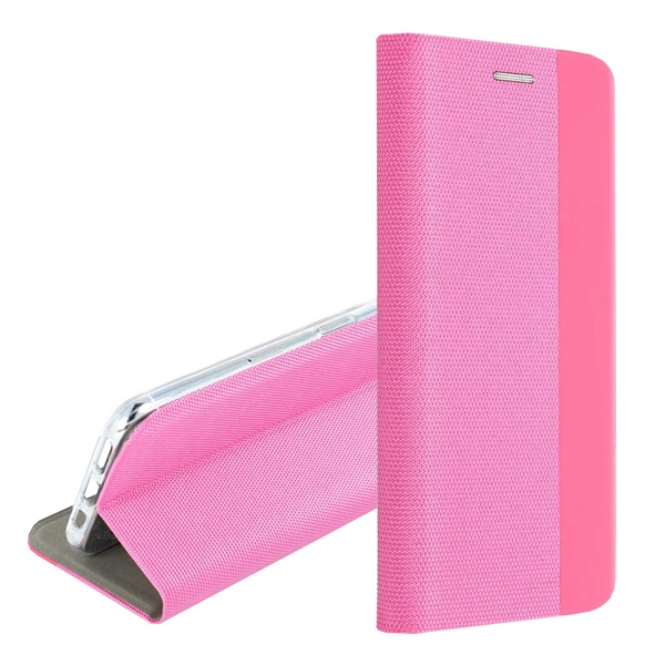 Tok álló, bőr hatású (FLIP, oldalra nyíló, asztali tartó, textil minta) RÓZSASZÍN Xiaomi Redmi A5 4G "Gigapack csomagolás" (GP-171954)