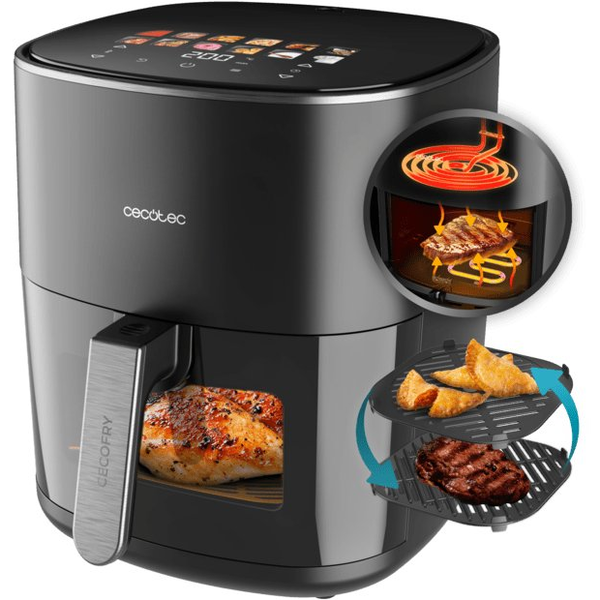Freidora de Aire sin Aceite Cecotec Cecofry & Grill Duoheat 6500, 2200 W, 6.5 L - Negro