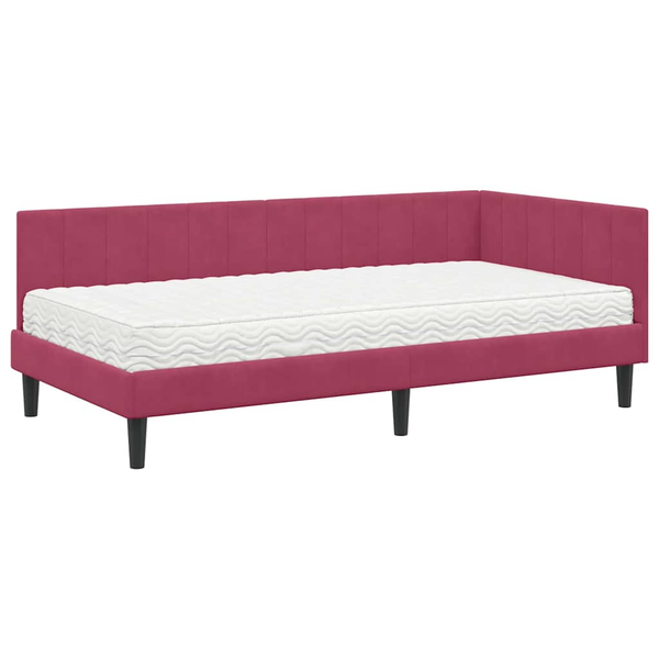 Sarokágy keret matracmal fejtámlával bordó 90 x 200 cm Bársony