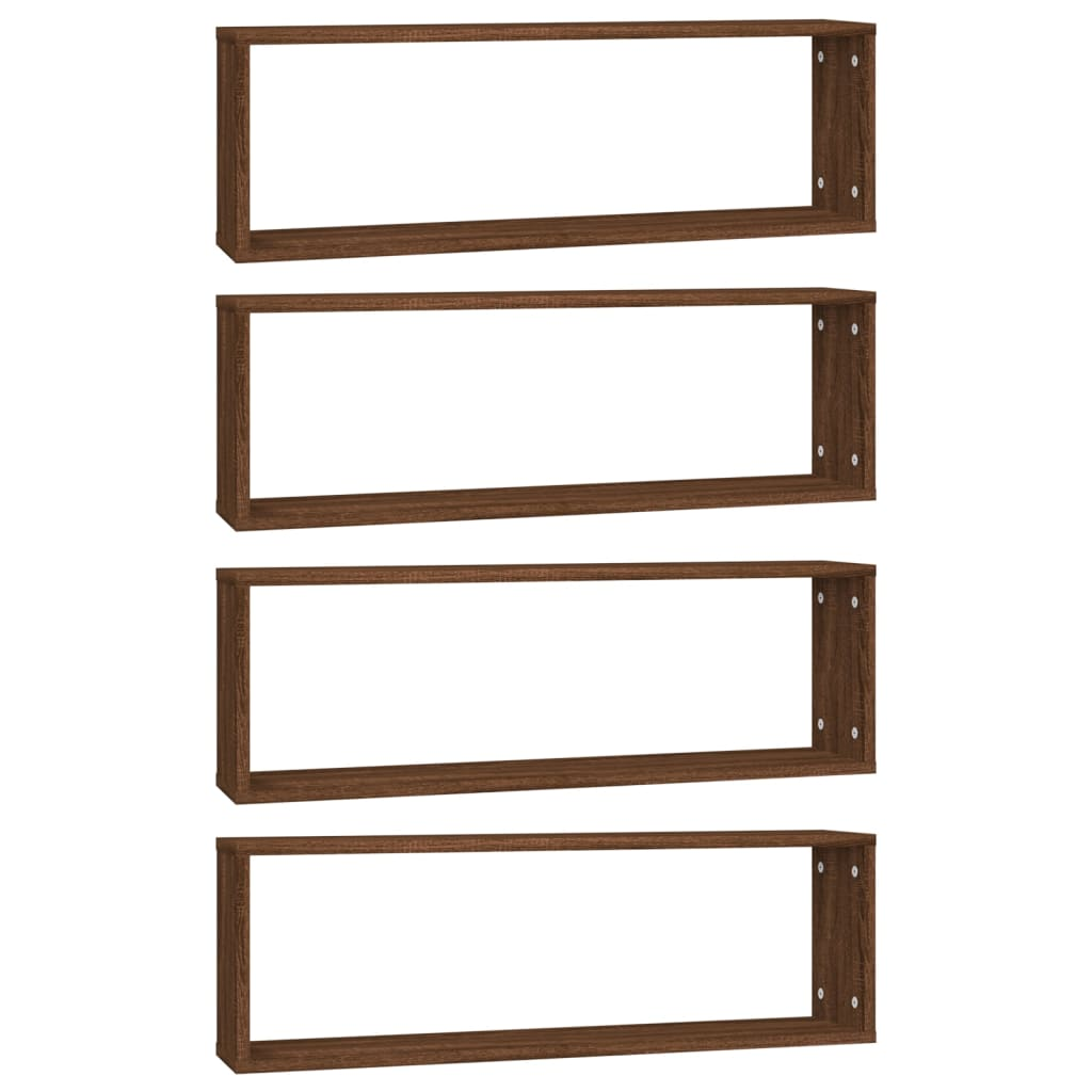 4 db barna tölgyszínű szerelt fa fali kockapolc 80x15x26,5 cm (815922)