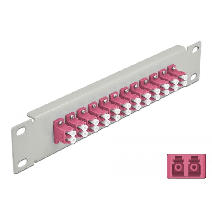 Delock 10 üvegszálas patch panel 12 portos LC Duplex ibolya 1U szürke (66790) (DE66790)