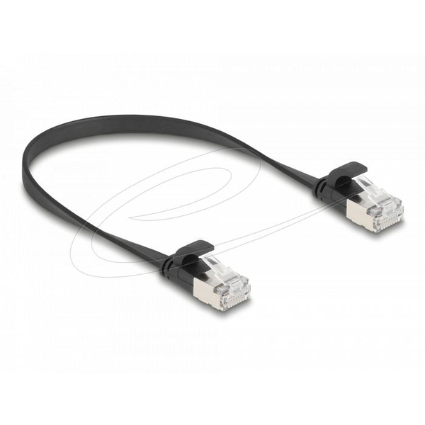 Delock RJ45 lapos patch kábel apa - apa Cat.6A U/FTP 0,25 m fekete (81161)