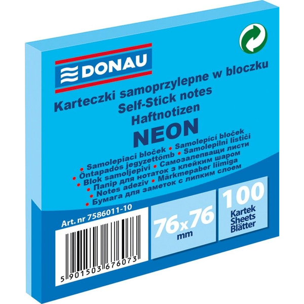  Donau BLOCZEK SAMOPRZYLEPNY, DONAU, 76X76MM, 100K, NEON NIEBIESKI 7586011-10