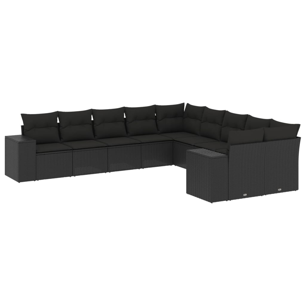 10 részes fekete polyrattan kerti ülőgarnitúra párnákkal (3223104)