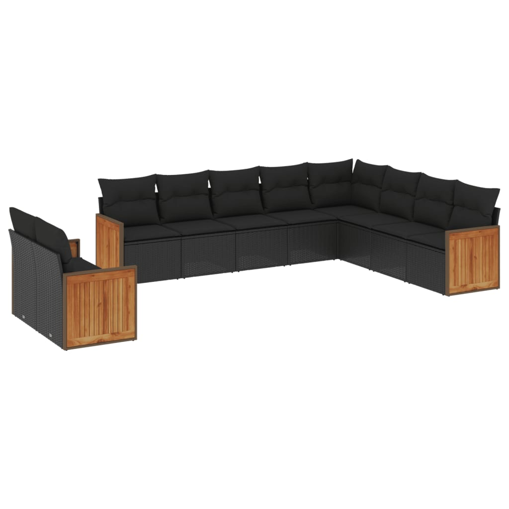 10 részes fekete polyrattan kerti ülőgarnitúra párnákkal (3260193)