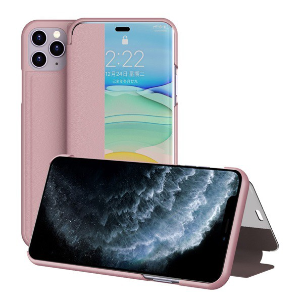 Tok álló, bőr hatású (FLIP, oldalra nyíló, asztali tartó funkció, hívószámkijelzés, View Window) RÓZSASZÍN [Apple iPhone 11 Pro] (5996591013466)