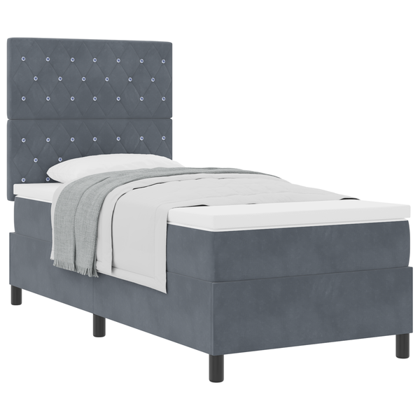 Boxspring Ágy Mattal Sötétszürke Egyszemélyes Bársonyos