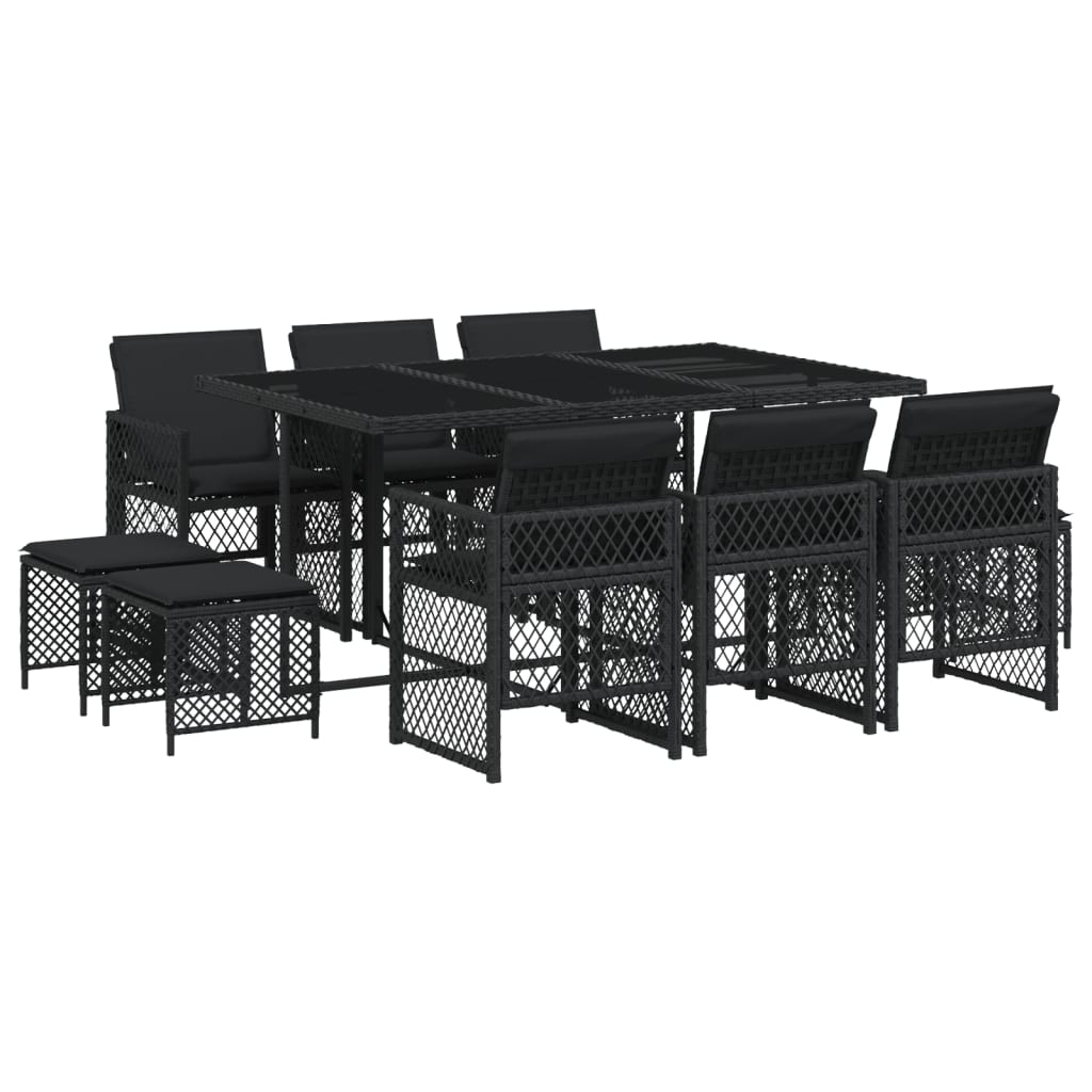 11 részes fekete polyrattan kerti étkezőgarnitúra párnákkal (3210787)