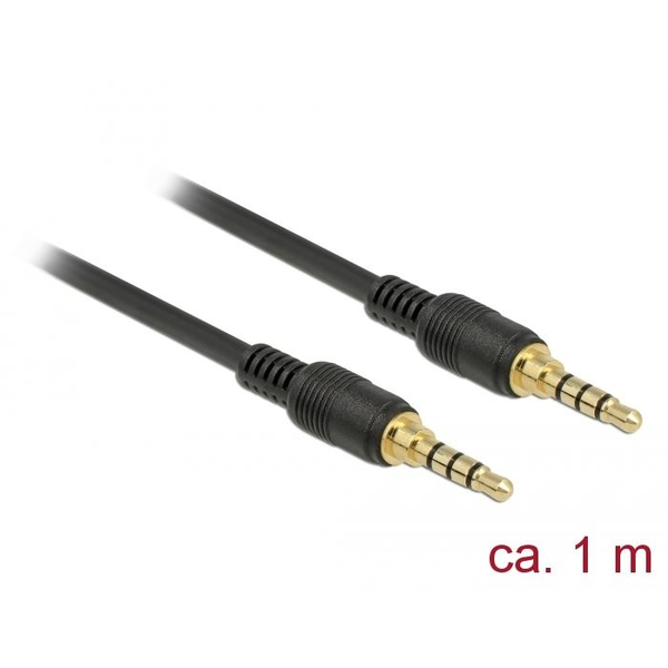 Delock Klinkenkabel 3,5 mm 4 Pin Stecker zu Stecker 1 m schwarz