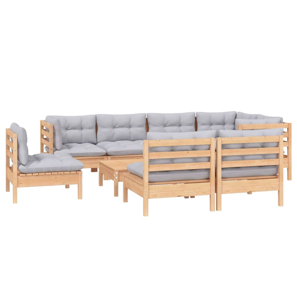 Градински Лаундж Комплект vidaXL, Дърво, Сив, 63,5 x 63,5 x 62,5 см, 9 бр