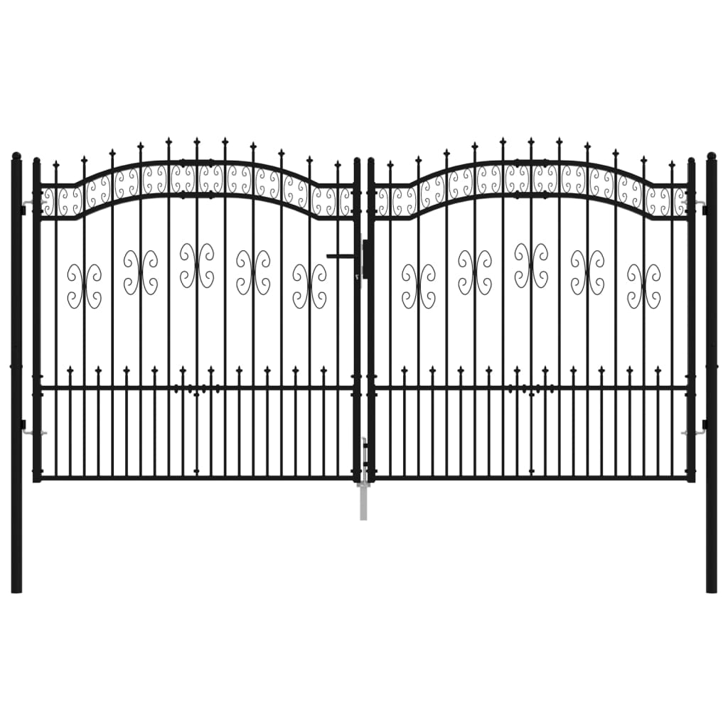 fekete porszórt acél kerítéskapu lándzsa hegyekkel 305 x 198 cm (151097)
