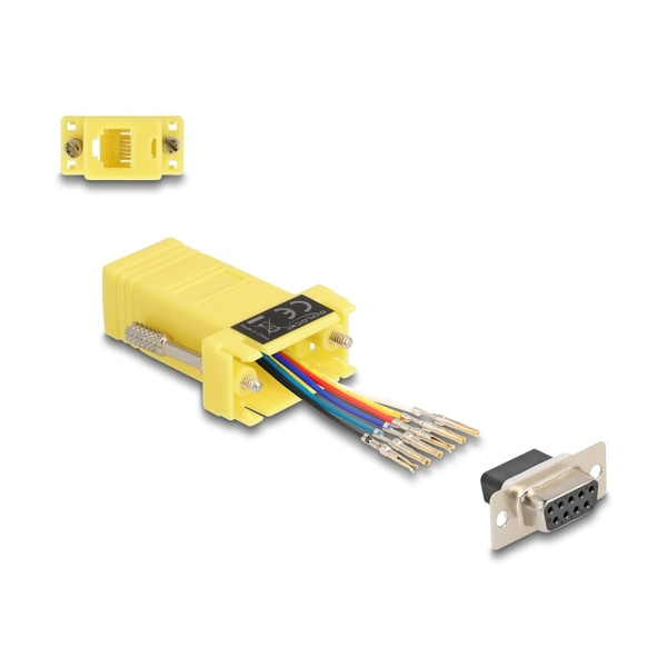 Delock D-Sub 9 Pin Buchse zu RJ12 Buchse Montagesatz gelb